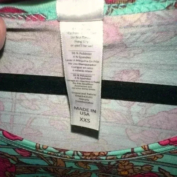 Lularoe XXS aqua floral with stripe Classic Y. NWT. Great T for Summer! - Picture 4 of 7